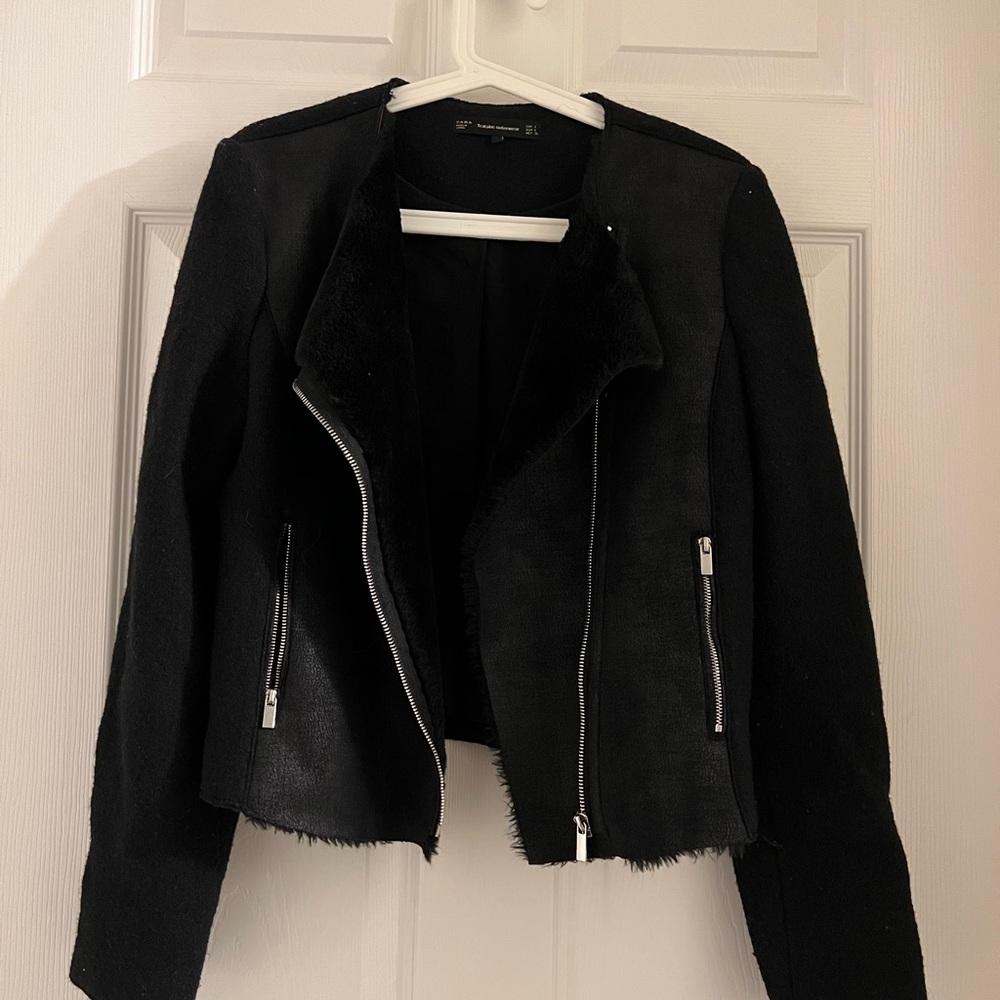 Zara black faux fur jacket